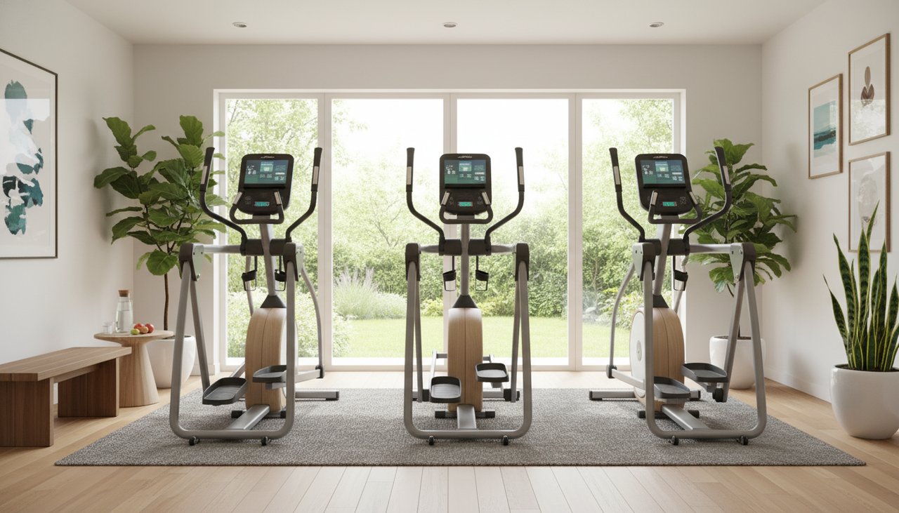 Home gym 3 vélos elliptiques scandinave plantes natural daylight