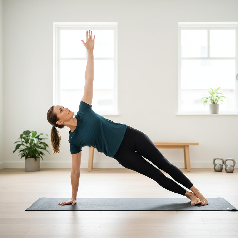 Femme en planche latérale pour les obliques et hanches
