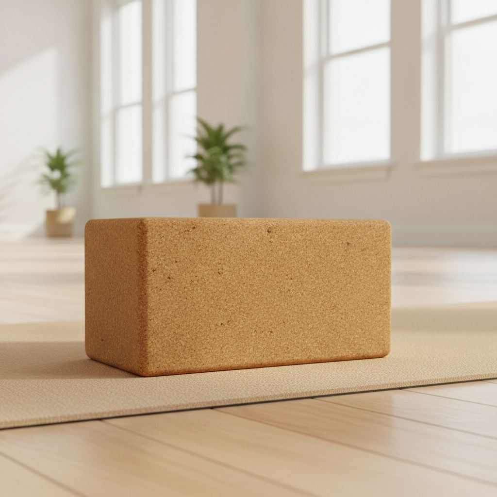 brique de yoga en liège sur un tapis