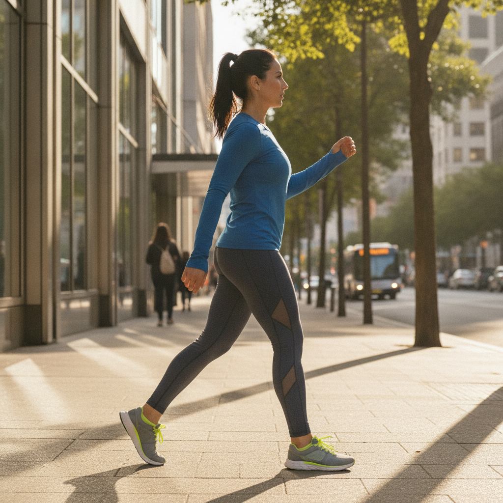 Femme marchant en ville avec des chaussures de marche sportive
