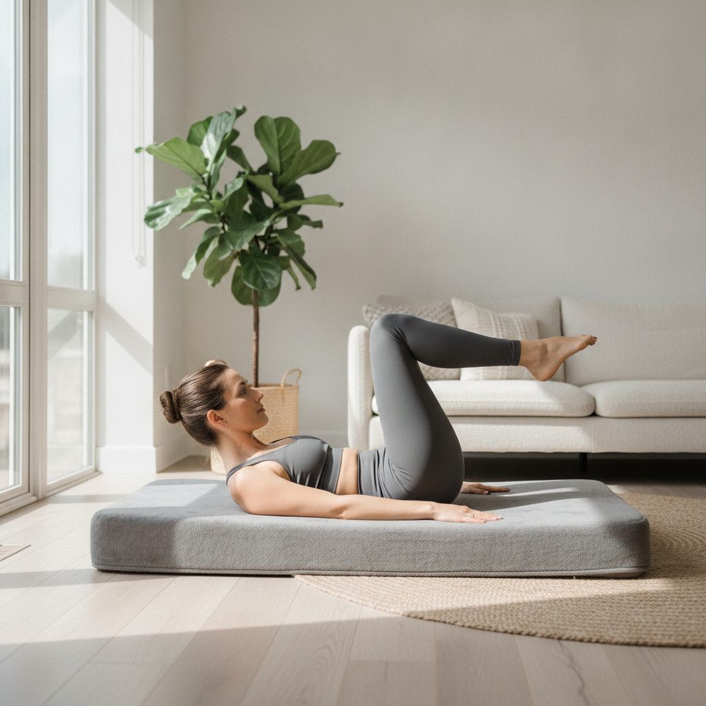 Femme pratiquant le pilates sur tapis épais