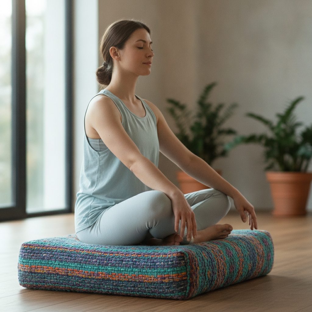 Pose pilates sur tapis épais coloré