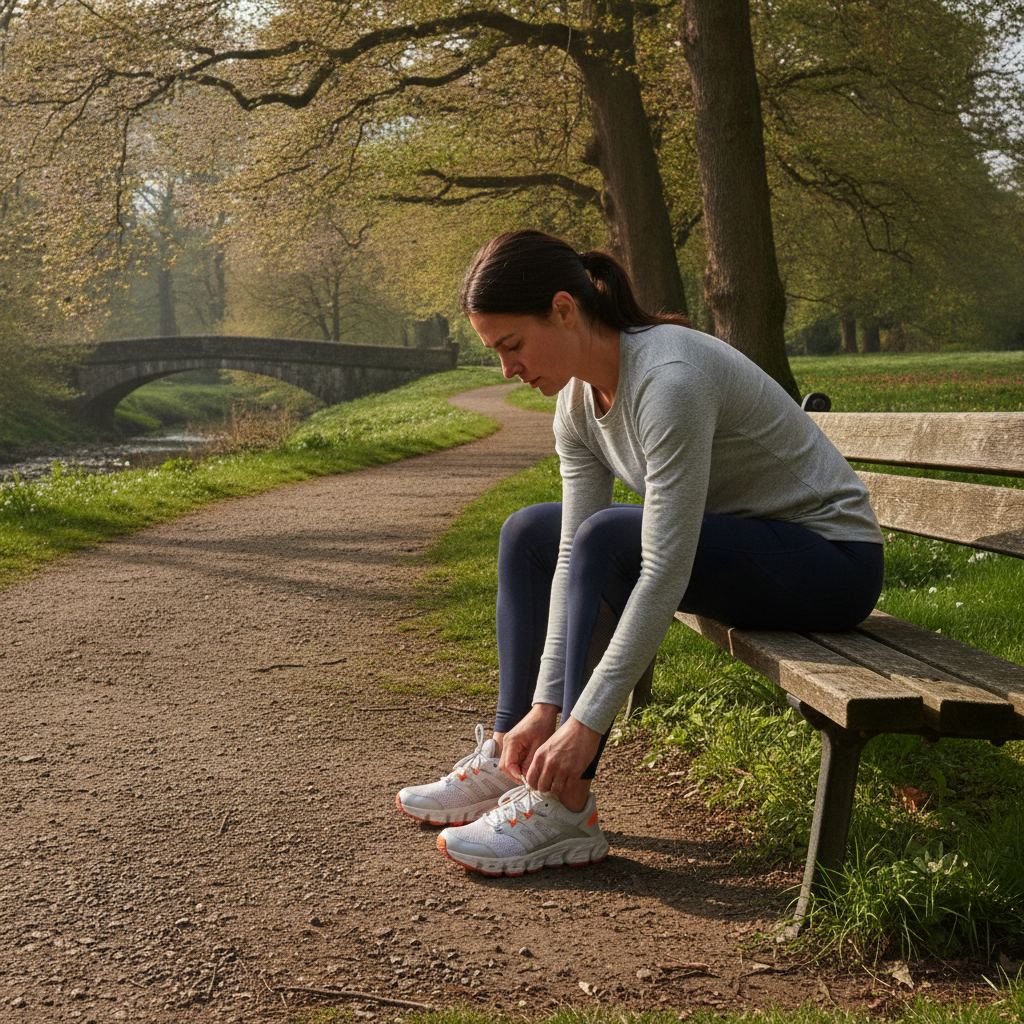femme qui lace ses chaussures de marche sportive dans un parc