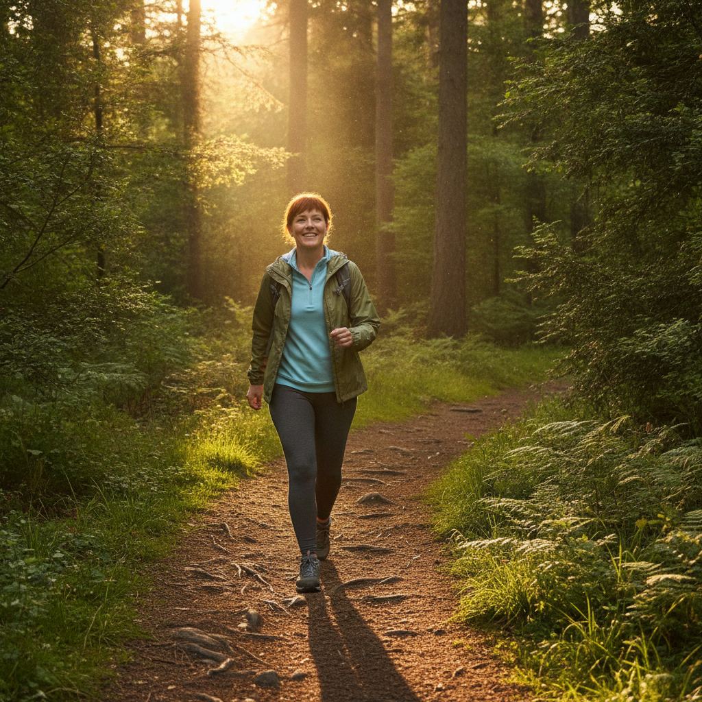 femme en randonnée légère portant des chaussures de marche sportive en forêt