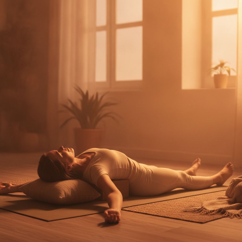 yoga restauration brique yoga soutien dos relaxation femme