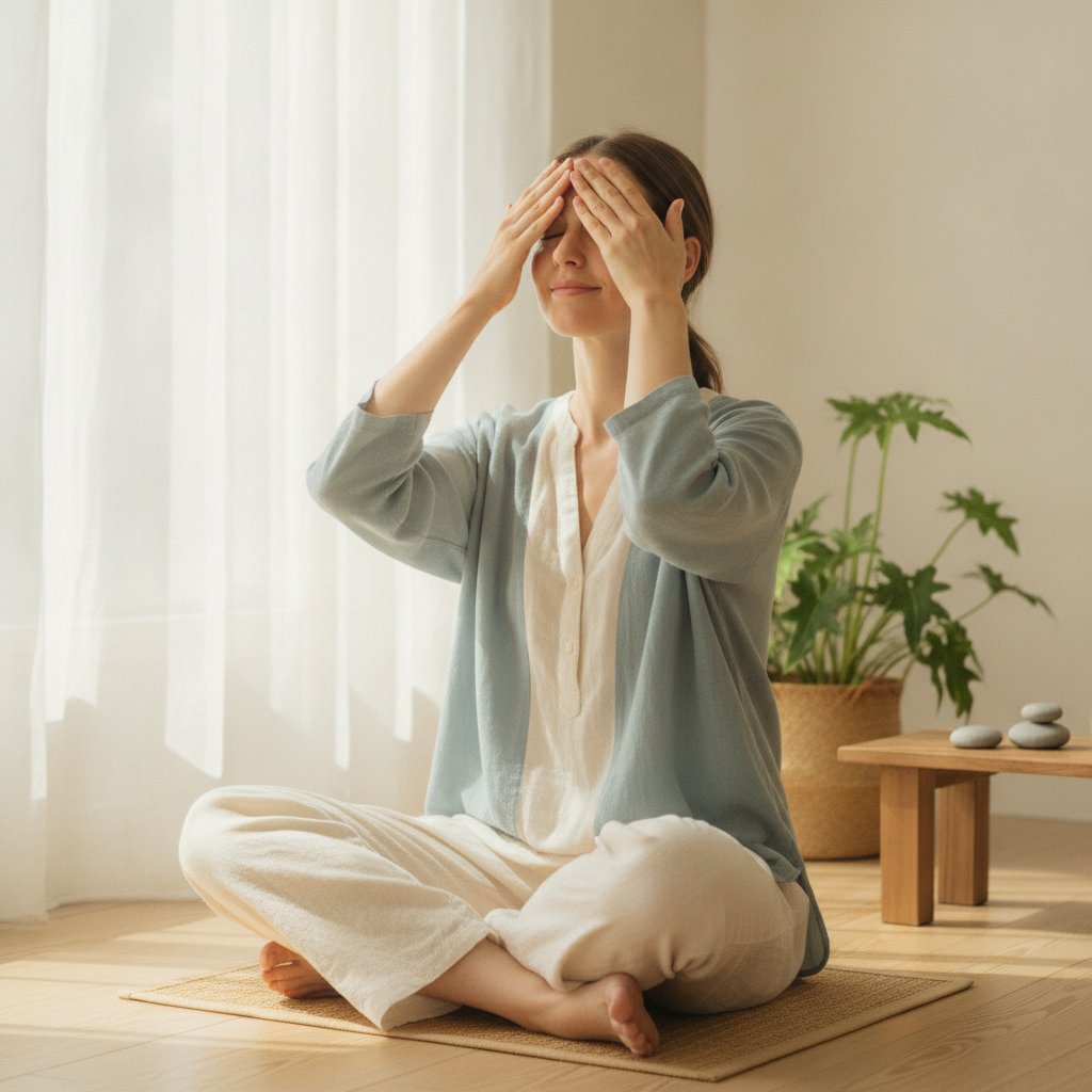 exercice de yoga des yeux palming