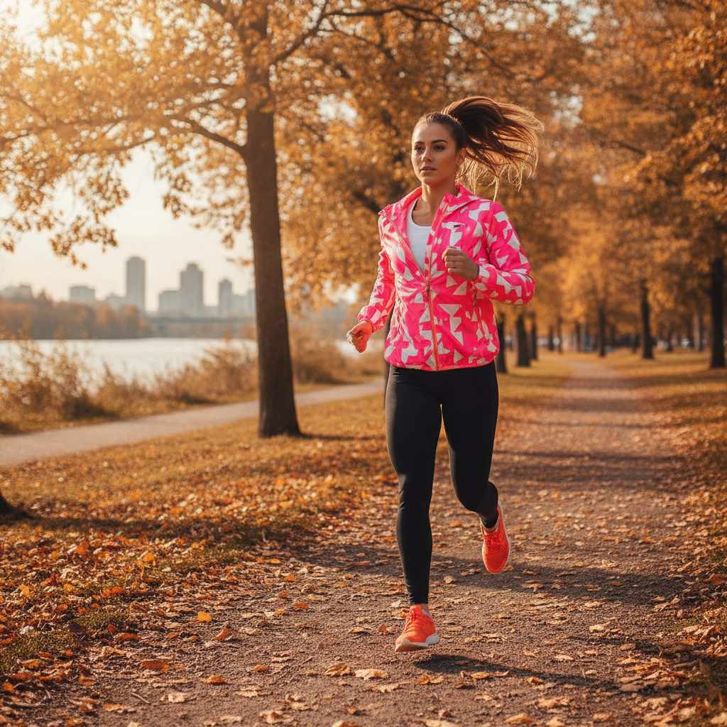 Veste coupe-vent running femme portée en extérieur