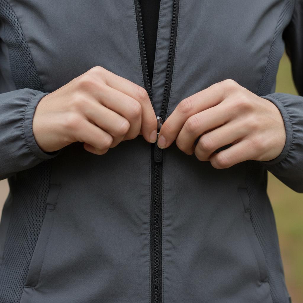 Détail zip et tissu respirant veste coupe-vent running femme