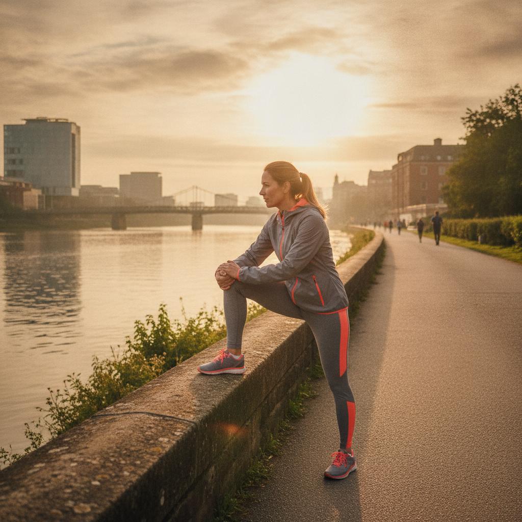 Femme s'étirant avant course avec veste coupe-vent running