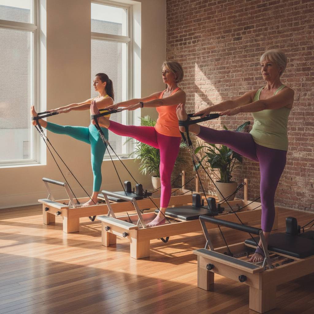 Cours collectif de pilates reformer pour femmes en studio boutique