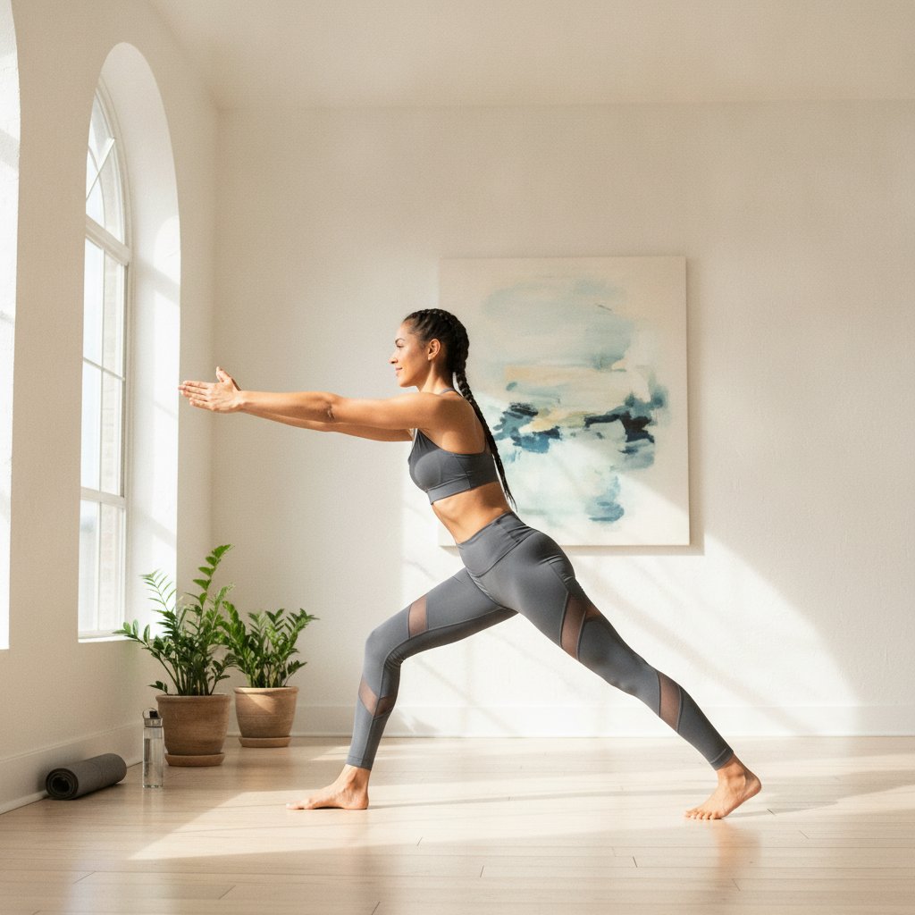 Femme en tenue de yoga dans un studio lumineux