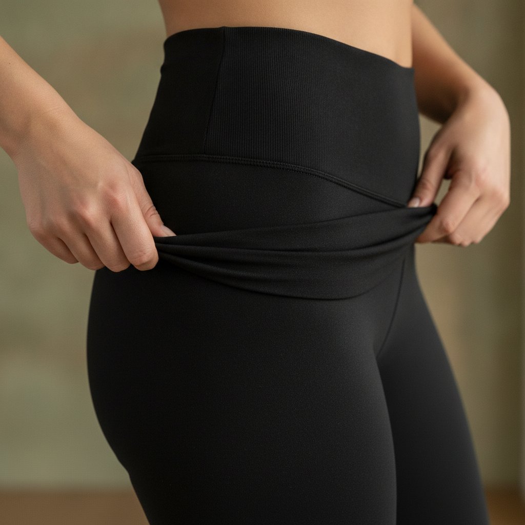 Détail du tissu extensible d'un legging de yoga