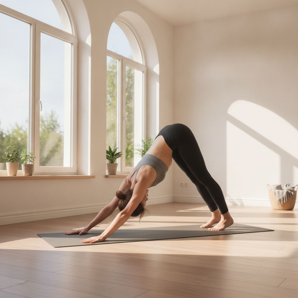 posture de yoga chien tete en bas sur un tapis