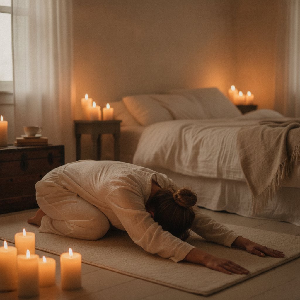 yoga du soir femme chambre détente