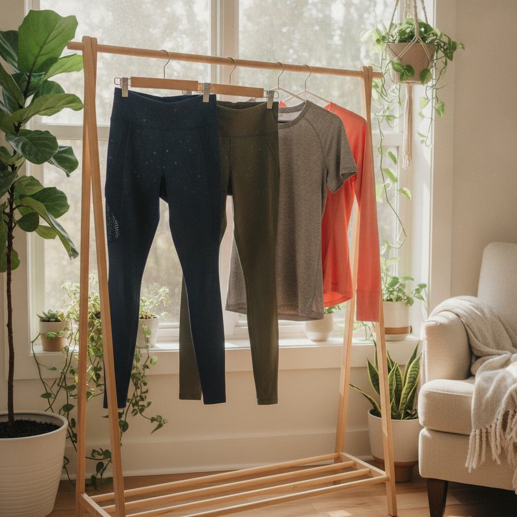 Séchage à l'air libre des leggings et t-shirts techniques de sport
