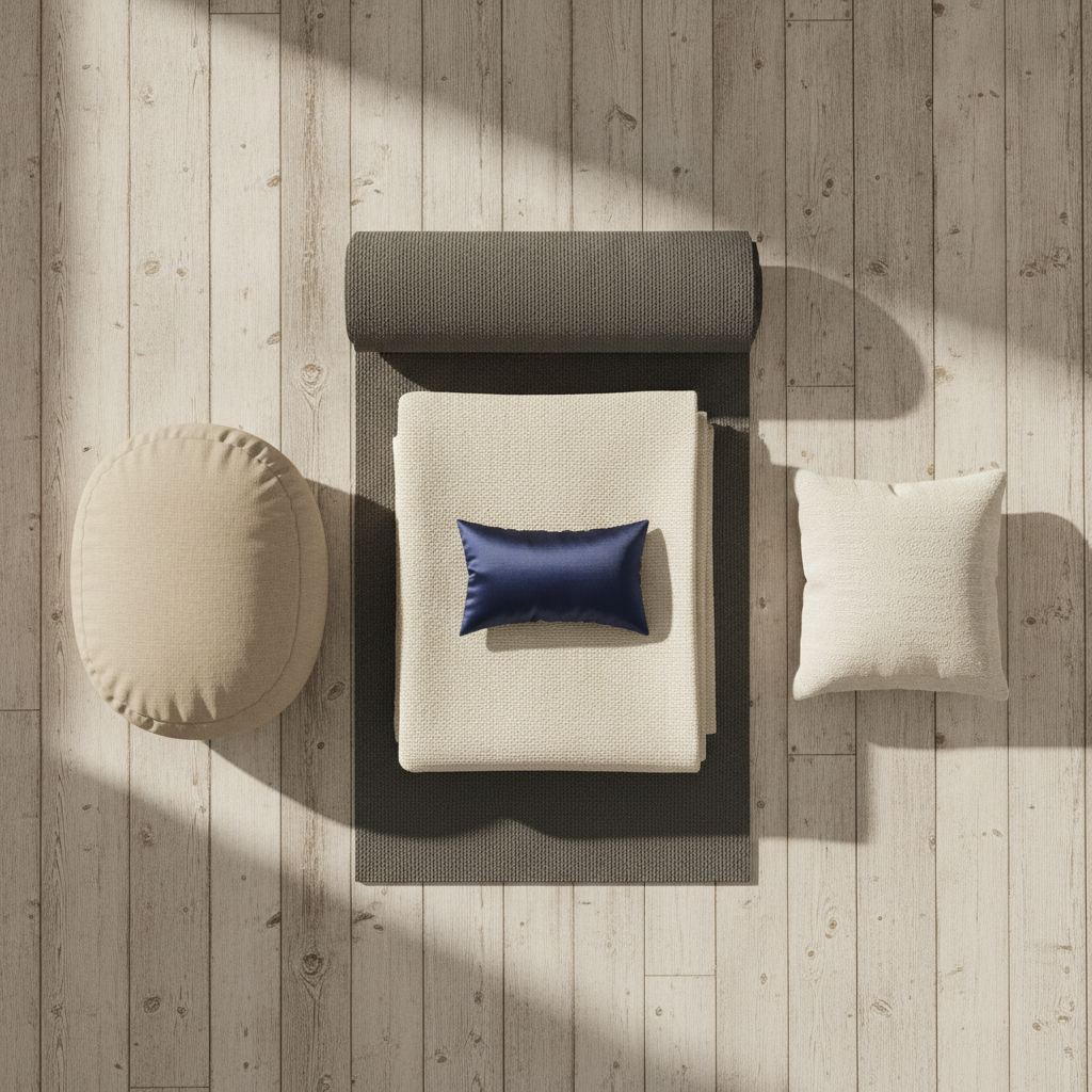 Matériel pour le yoga nidra : bolster, couverture, coussin des yeux